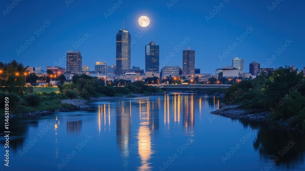 Naklejka premium fort wayne indiana skyline night photography
