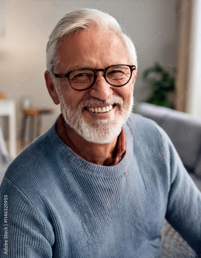 Happy senior man looking at camera at home Happy senior man looking at camera at home
