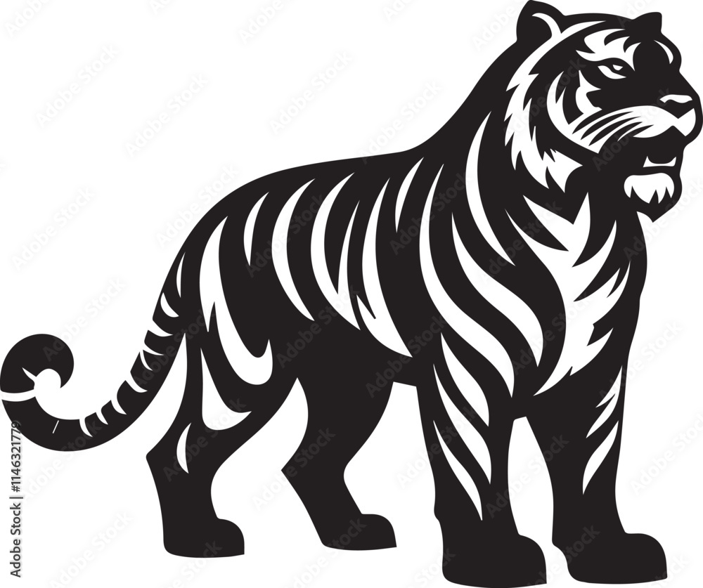 Obraz premium tiger, tiger logo vector, tiger vector illustration, tiger silhouette vector black and white full body eps file