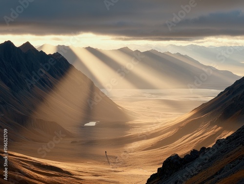 Schilderij op canvas Majestic sunset over mountain valley natural landscape photography breathtaking