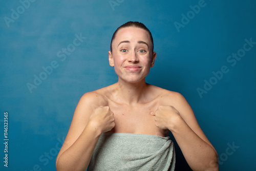 feeling happy, surprised and proud, pointing to self with an excited, amazed look