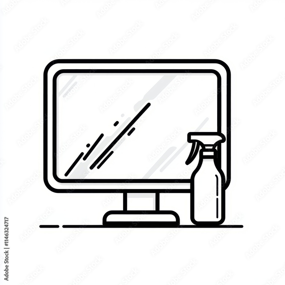 Cleaning a computer monitor with spray bottle Cleaning a computer monitor with spray bottle