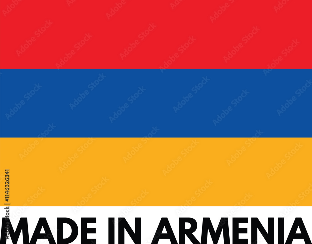 Made in Armenia with flag . Armenian product label badge . Vector illustration Made in Armenia with flag . Armenian product label badge . Vector illustration