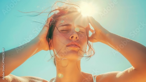 A beautiful young woman with long hair in the sun