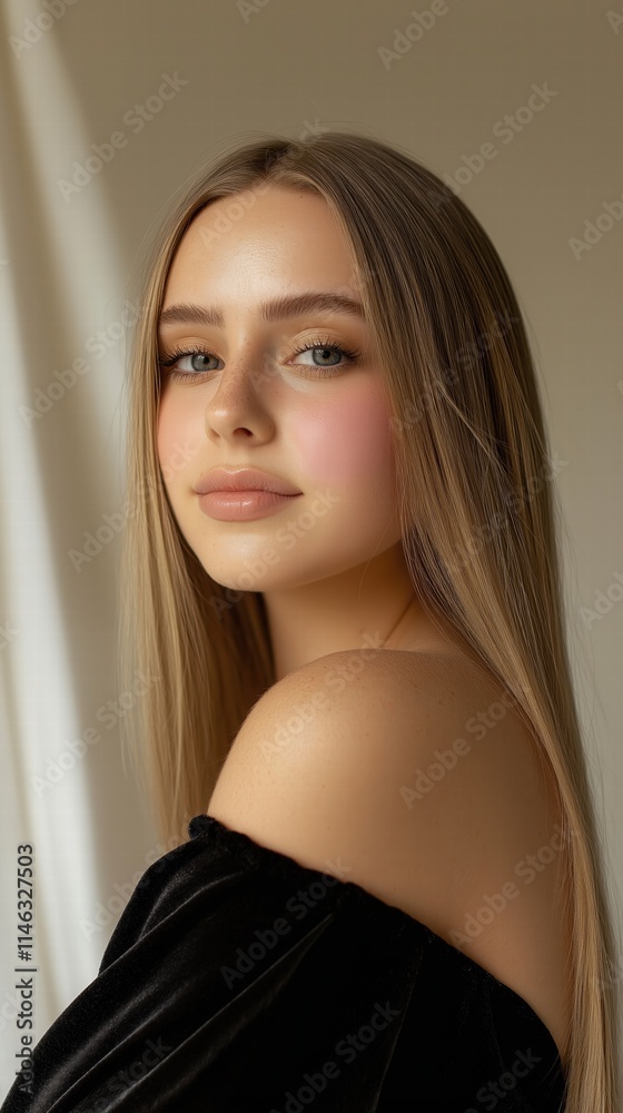 Portrait of a young woman indoor studio photography natural light close-up Portrait of a young woman indoor studio photography natural light close-up