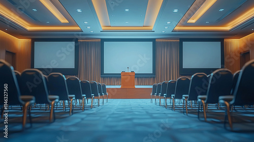 Empty Conference Room  Auditorium  Meeting Chairs  Presentation Screen