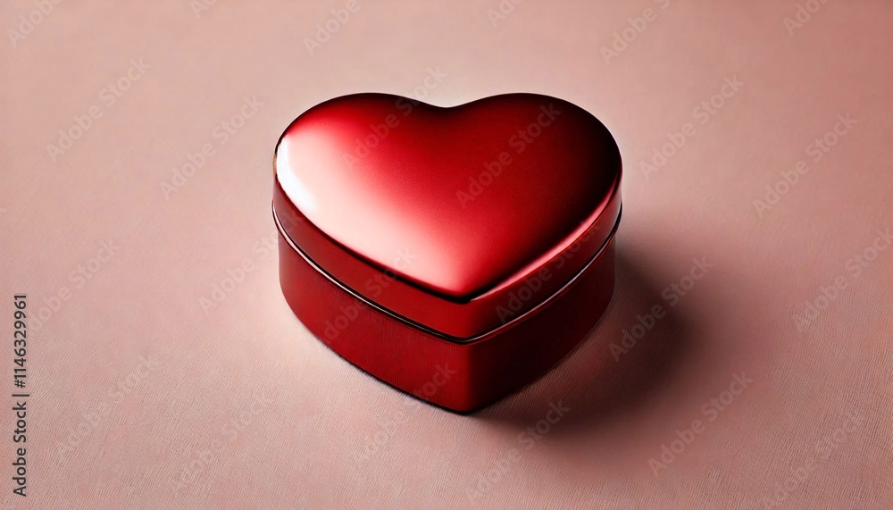 A single glossy red heart-shaped box offering ample copy space, perfect for romantic or gift themes A single glossy red heart-shaped box offering ample copy space, perfect for romantic or gift themes