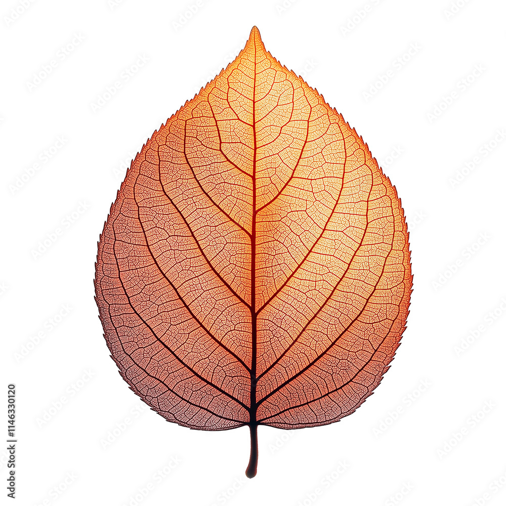 Obraz premium Isolated Image Of An Autumn Leaf With A Gradient Of Red And Orange Colors, Detailed Veins, On A White Background