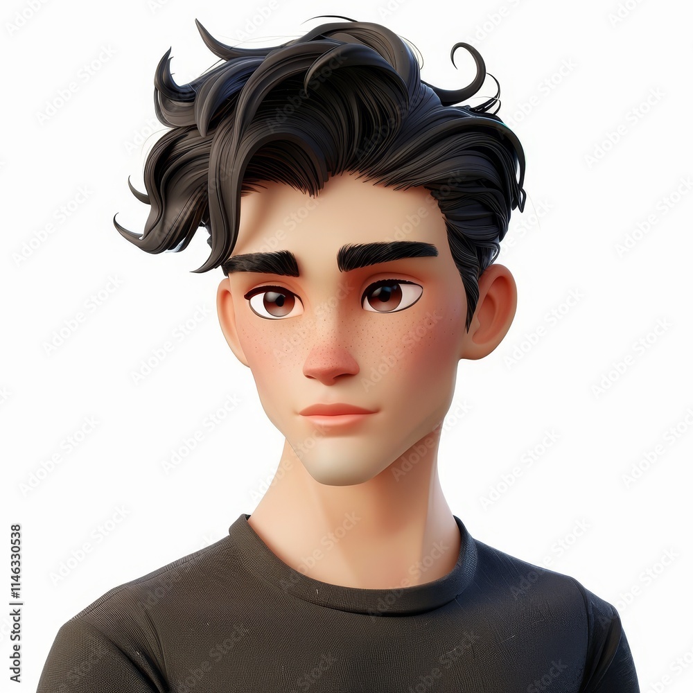 A close-up portrait of a young man with dark hair and brown eyes. He is wearing a black t-shirt and has a serious expression on his face. A close-up portrait of a young man with dark hair and brown eyes. He is wearing a black t-shirt and has a serious expression on his face.