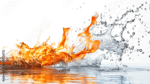 fiery flame partially extinguished by splash of water  isolated on transparent background