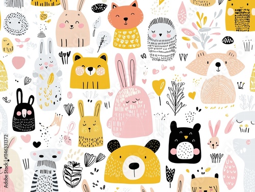 Wallpaper Mural Cute animal illustrations playful nature digital art whimsical style colorful Torontodigital.ca
