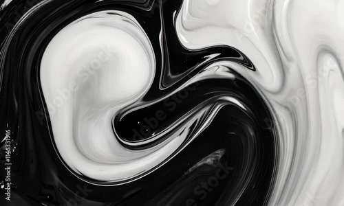 Black and white paint mixing abstractly