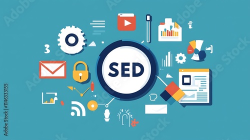Illustration of SEO and related marketing concepts