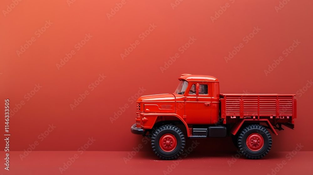 Toy car the truck isolated on a red background Toy car the truck isolated on a red background