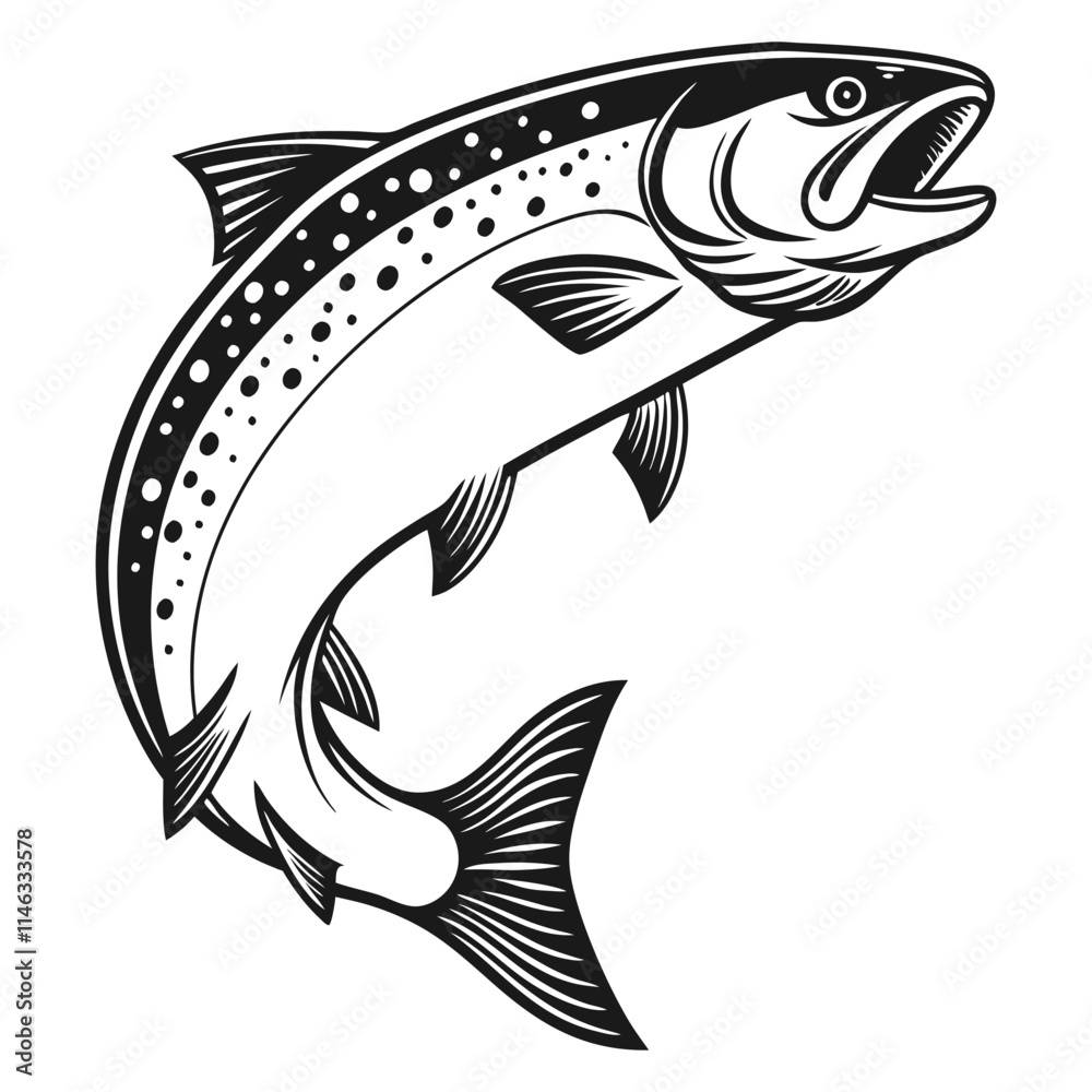Fototapeta premium Atlantic Salmon Fish Vector Art Illustration