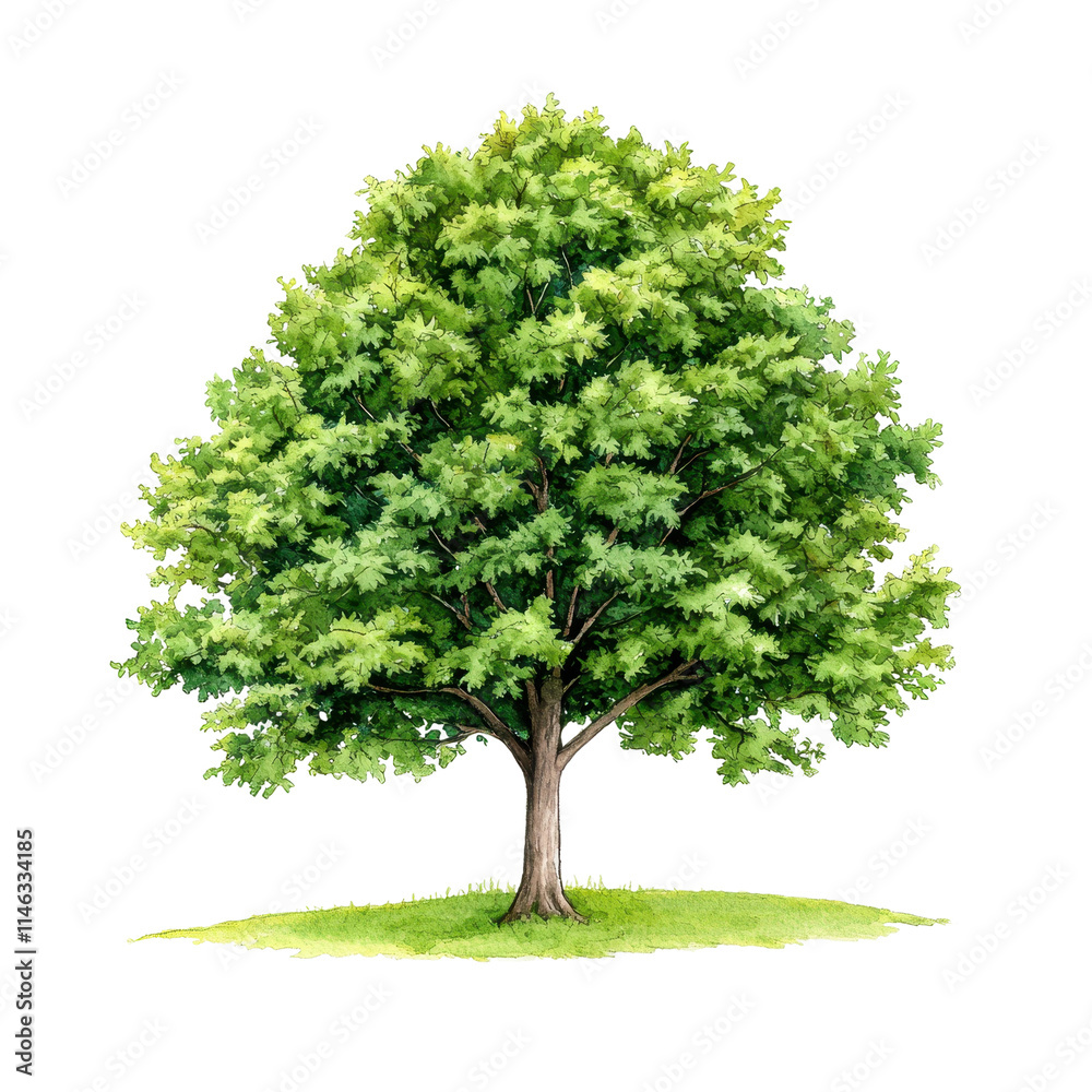 Towering Green Tree in Watercolor Style Towering Green Tree in Watercolor Style