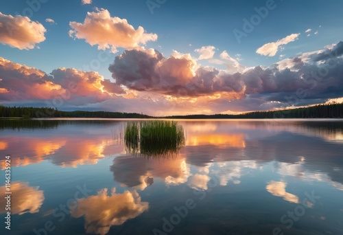 dramatic cloud reflections serene water perfect symmetry tranquil skies witnessed captivating nature scene, sky, landscape, illumination, atmospheric