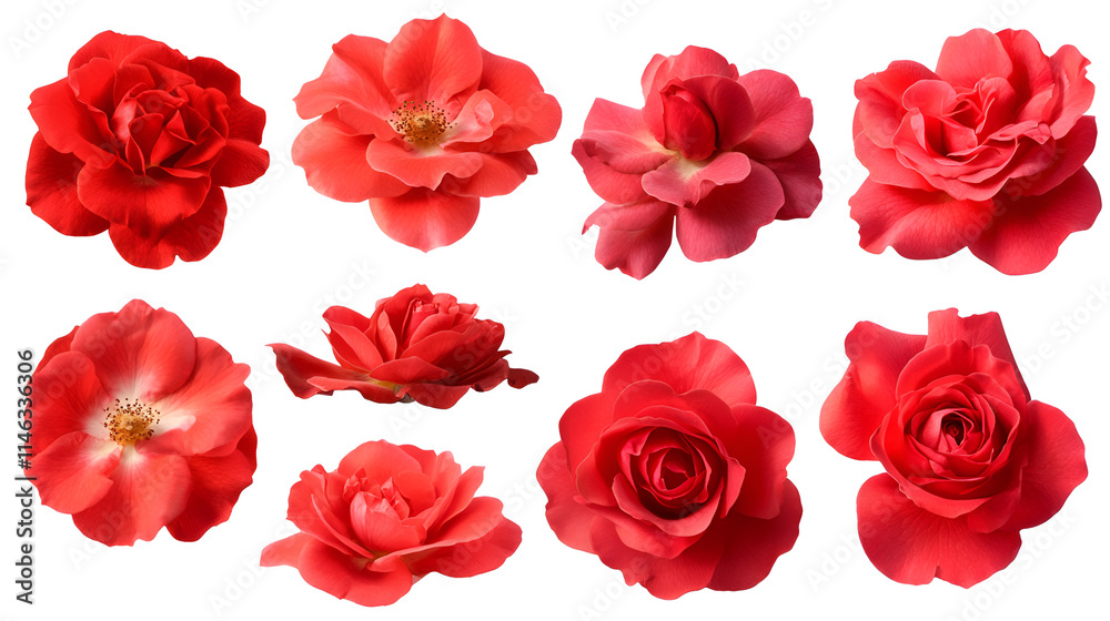 Set of red rose flowers in different camera angles isolated on white background, elements for design collage, variety of views , Beautiful vivid red roses on white background
Set of red rose flowers in different camera angles isolated on white background, elements for design collage, variety of views , Beautiful vivid red roses on white background