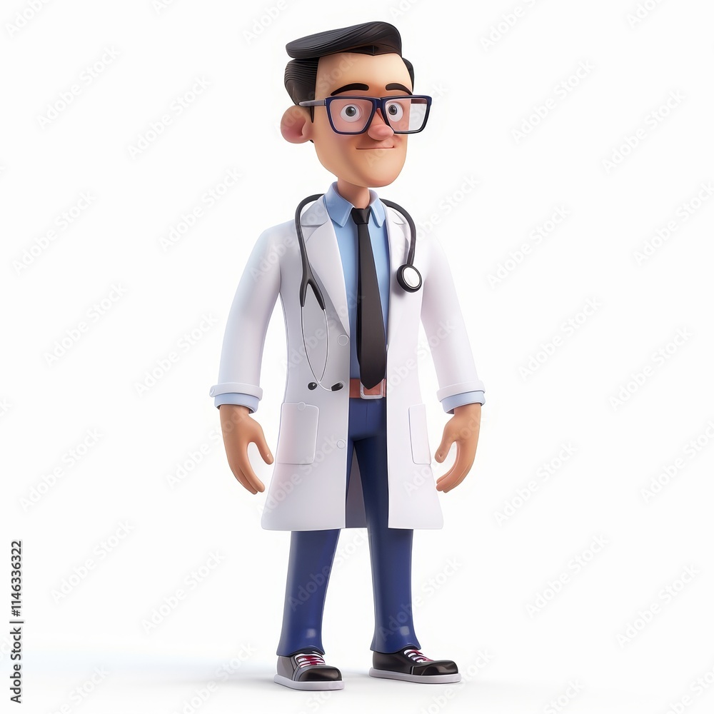 Smiling cartoon doctor in a white lab coat with a stethoscope. Smiling cartoon doctor in a white lab coat with a stethoscope.
