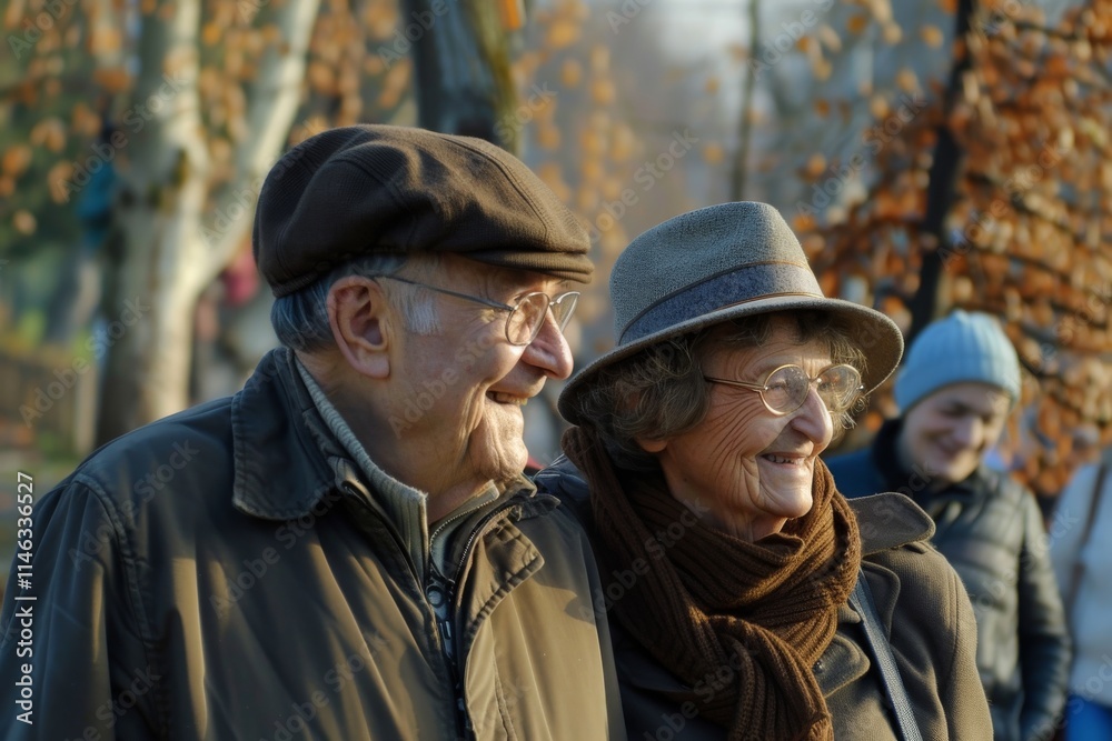 Portrait of an elderly couple on a walk in the park. Portrait of an elderly couple on a walk in the park.