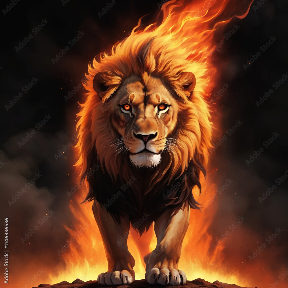 lion with fire illustration design in a beautiful background lion with fire illustration design in a beautiful background