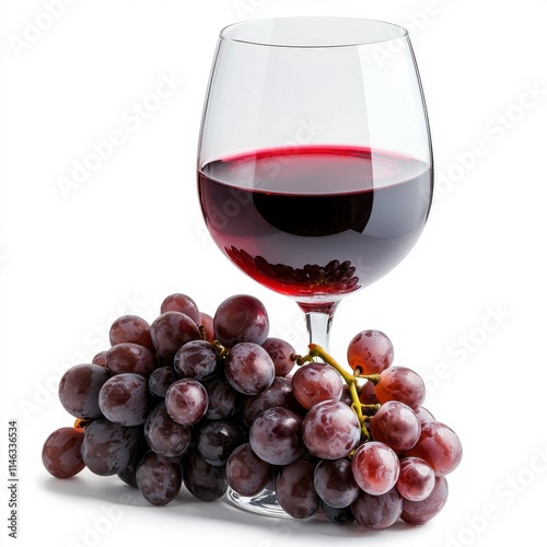 A glass of red wine with fresh grapes, perfect for a delightful evening or celebration. photo