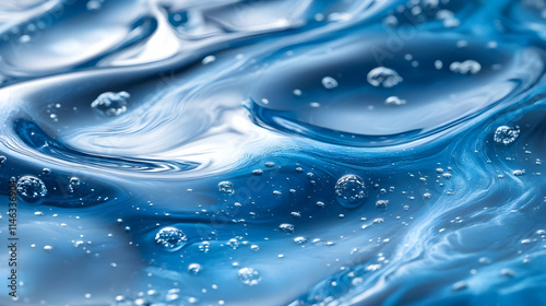Abstract Blue Liquid Background with Bubbles