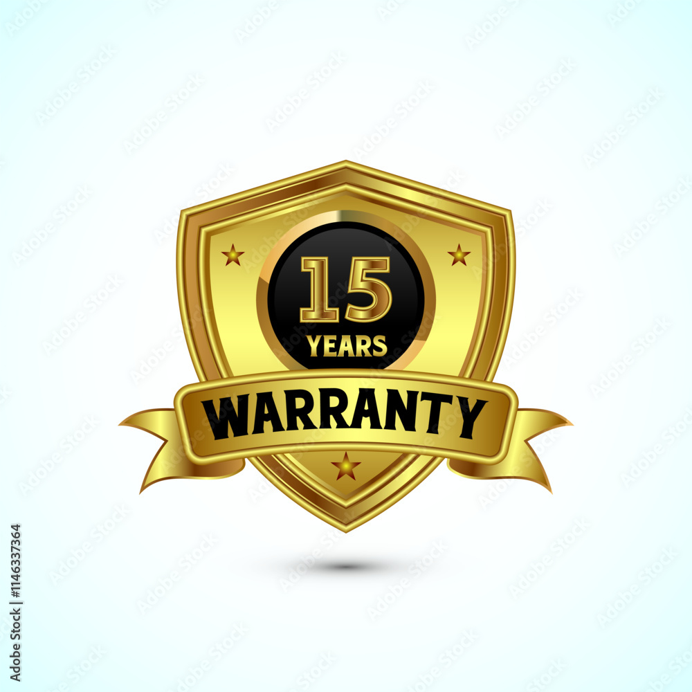 15 years warranty gold color shield badge with ribbon 15 years warranty gold color shield badge with ribbon