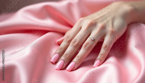 Wallpaper Mural Elegant hand with diamond ring on pink silk background, perfect for luxury advertising Torontodigital.ca
