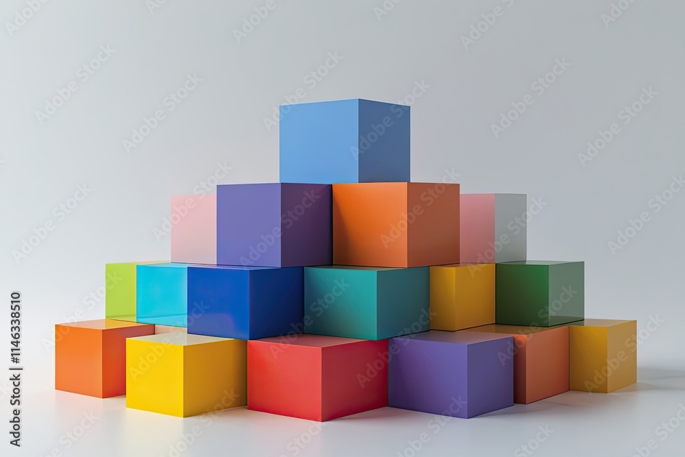 Colorful Blocks Piled on a White Background Representing Diversity and Structure Colorful Blocks Piled on a White Background Representing Diversity and Structure