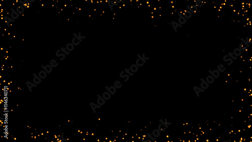 Abstract particle lights background with orange glowing lighting dots geometric black background