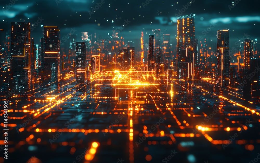 Fototapeta premium Smart data exchange ecosystem with glowing connections across a digital Earth, futuristic technology visuals, ultradetailed, photorealistic, 8K