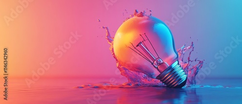 A futuristic lightbulb concept with dynamic paint splashes creating its form, vibrant and glowing, AIdesigned, ultrarealistic, 8K photo