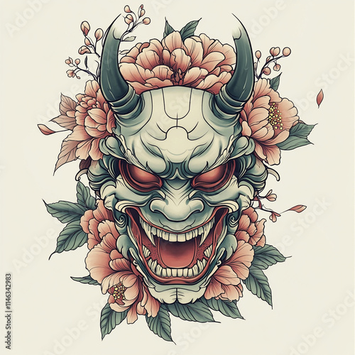 Oni Full Mask tattoo flash illustration photo