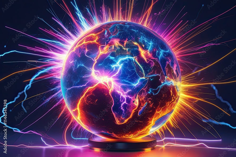 Obraz premium Vibrant Electric Energy Bursts in a Dynamic Charged Globe