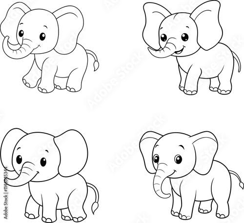 Cute Elephant Forest Line Art - Coloring Pages for Kids