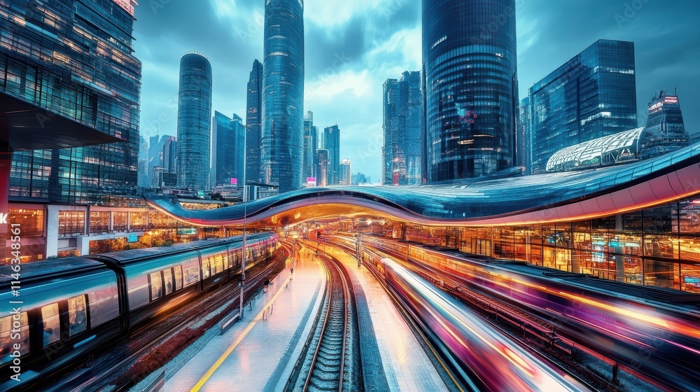 Fototapeta premium modern city train station at night