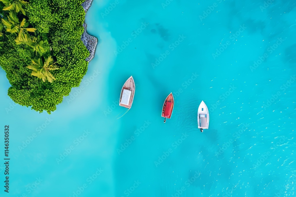 Fototapeta premium Experience the luxury of Bora Bora, a top honeymoon destination in Tahiti, with its beautiful blue aerial views and high-end resorts.