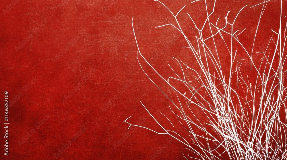 Fototapeta premium A minimalist design featuring white branches against a textured red background.