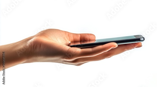 Hand Holding Smartphone on White Background