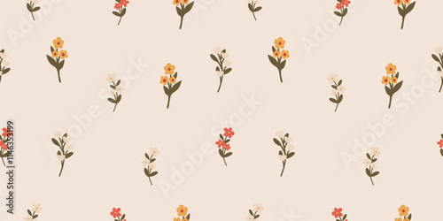 Colorful Flowers Seamless Pattern on a Pastel Background. Botanical Pattern. Hand Drawn Vector Illustration.