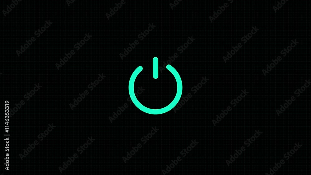 power button turning on and off ,looping animation .on the black screen .