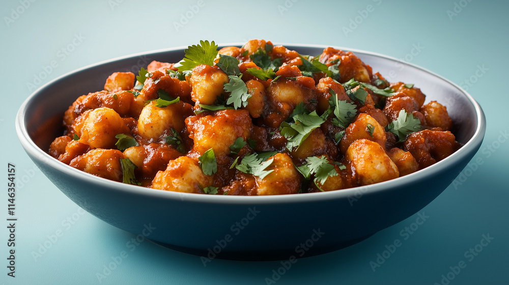 Spicy Aloo Gobi Curry in a Blue Bowl Spicy Aloo Gobi Curry in a Blue Bowl