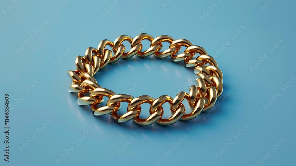 Wrist bracelet of golden chain isolated on blue background Wrist bracelet of golden chain isolated on blue background