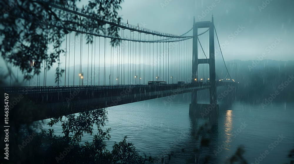 Obraz premium Rainy Day Bridge Illustration