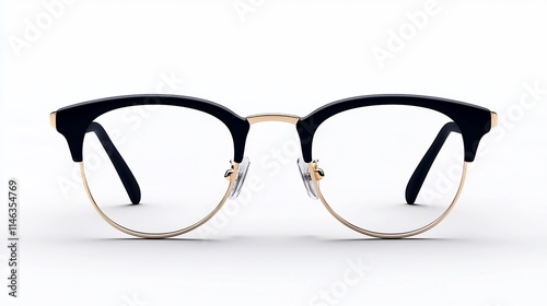 Black and gold half-rim eyeglasses isolated on white. photo