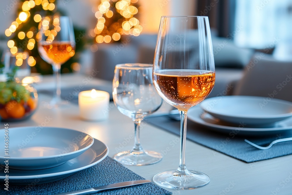 A dinner for two with candles lighting the table. A dinner for two with candles lighting the table.