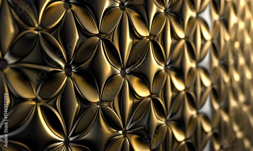 Luxurious golden surface with 3D floral patterns creating elegant wallpaper effect photo