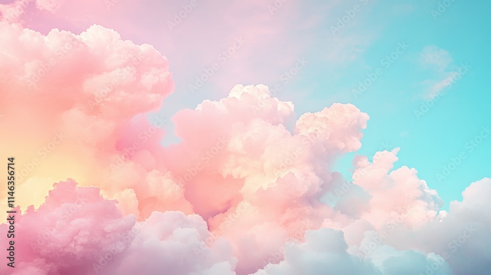 Vibrant pastel clouds fill the sky at sunset, painting a serene landscape of soft pinks and blues Vibrant pastel clouds fill the sky at sunset, painting a serene landscape of soft pinks and blues