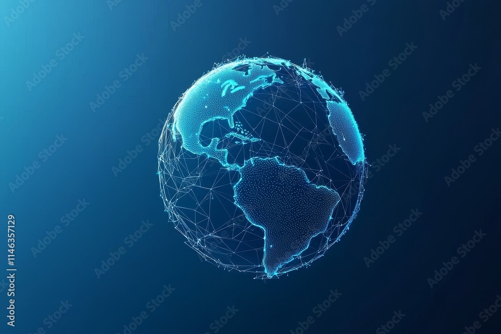 Obraz premium Cutting-Edge Blockchain Technology Showcasing a World Globe and Polygon Network
